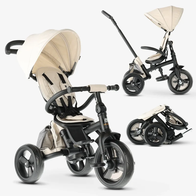 Explorer Luxe trehjulig cykel med styre - hopfällbar med korg creme