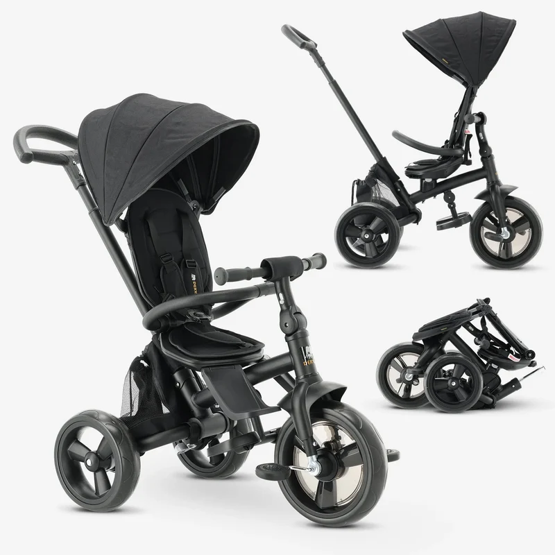 Explorer Luxe trehjulig cykel med drivbygel - hopfällbar med korg svart
