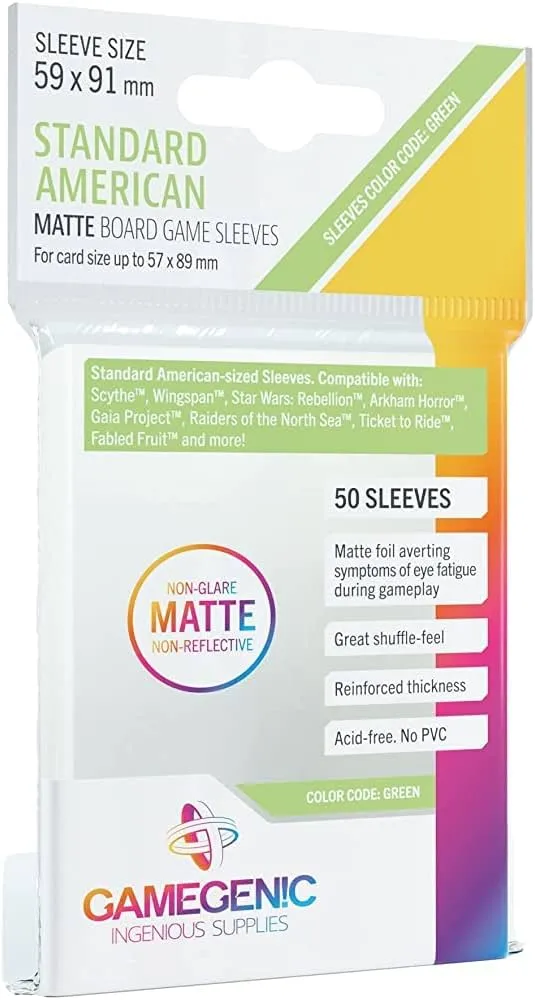 Gamegenic Matte Board Game Sleeves - Standard American (57 x 89 mm, 50 st)