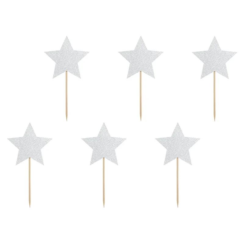 Cupcake toppers, stjärnor silver 6 st