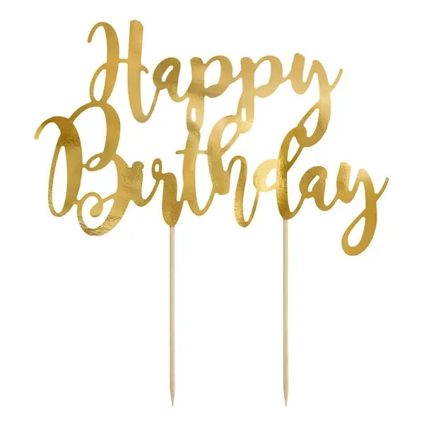 Cake toppers, happy birthday guld 22,5 cm