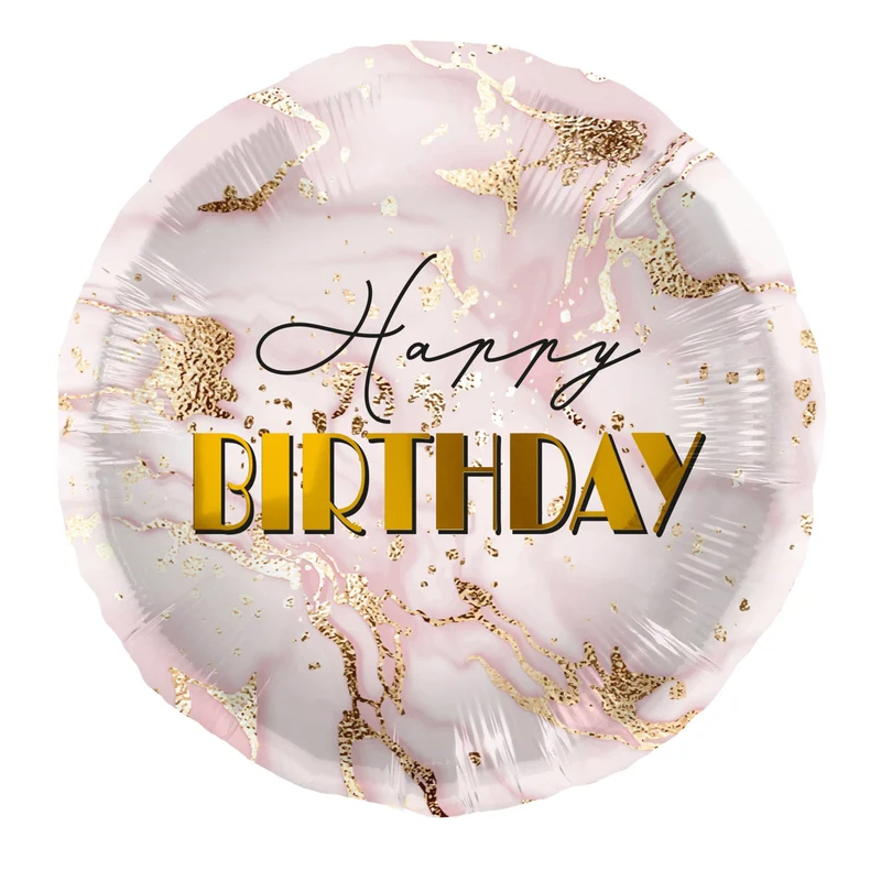 Folieballong, birthday marble rosa/guld 45 cm