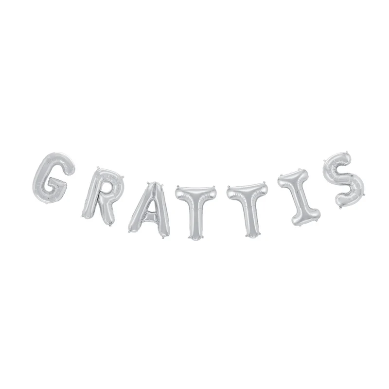 Folieballong, girlang grattis silver