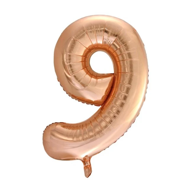 Folieballong, siffra 9 roséguld 86 cm