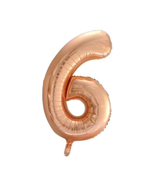 Folieballong, siffra 6 roséguld 86 cm
