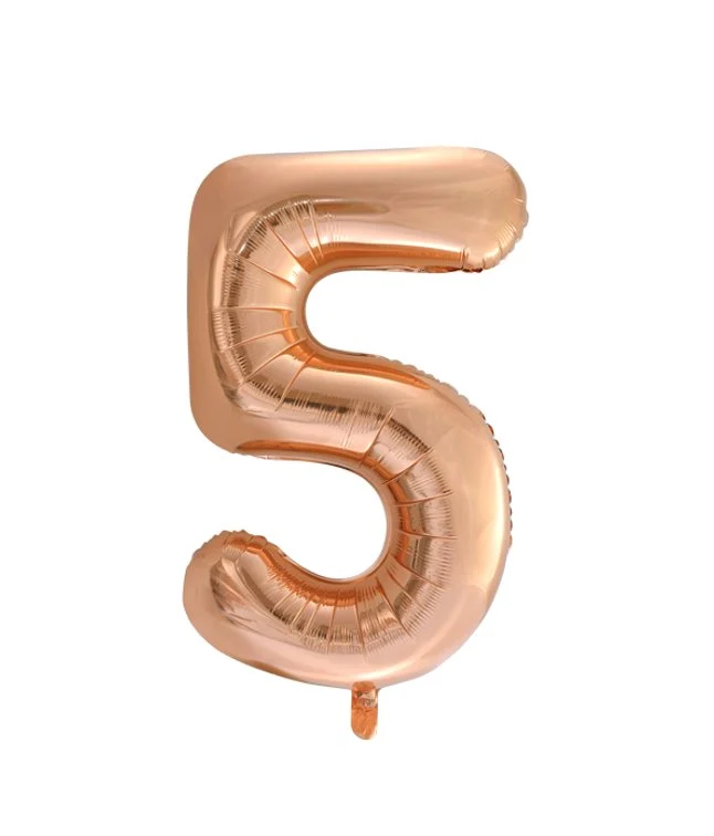 Folieballong, siffra 5 roséguld 86 cm