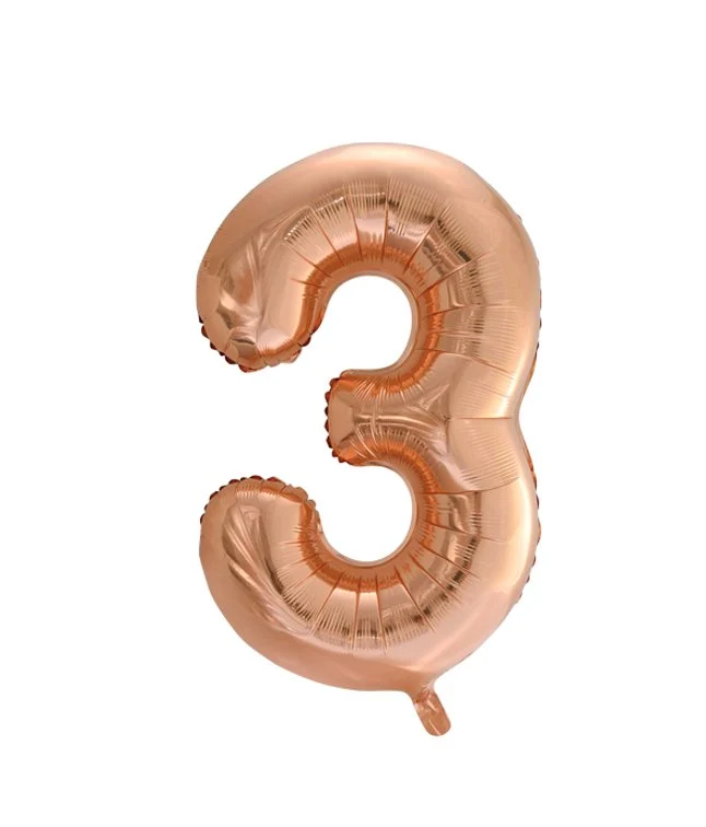 Folieballong, siffra 3 roséguld 86 cm