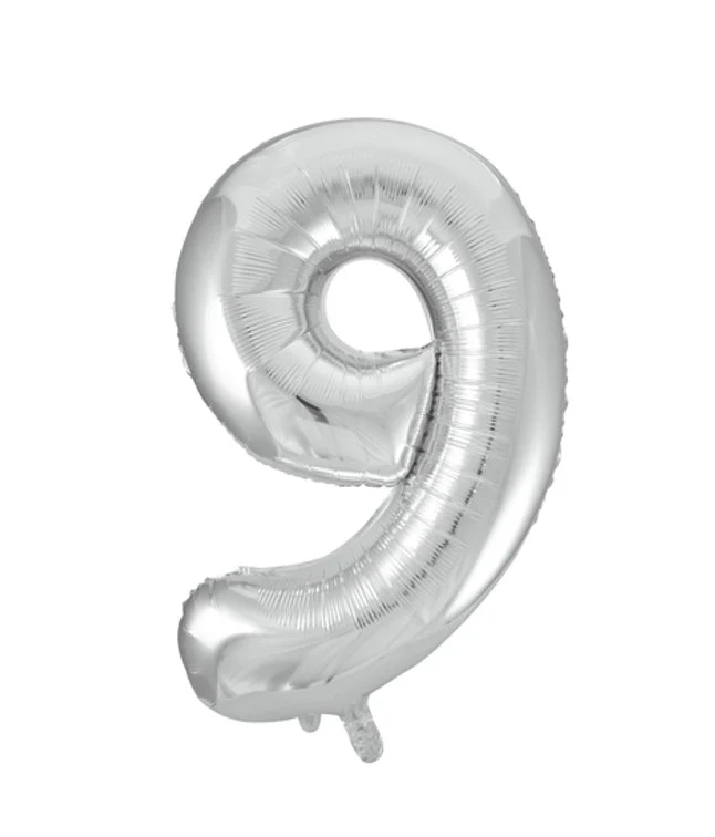 Folieballong, siffra 9 silver 86 cm