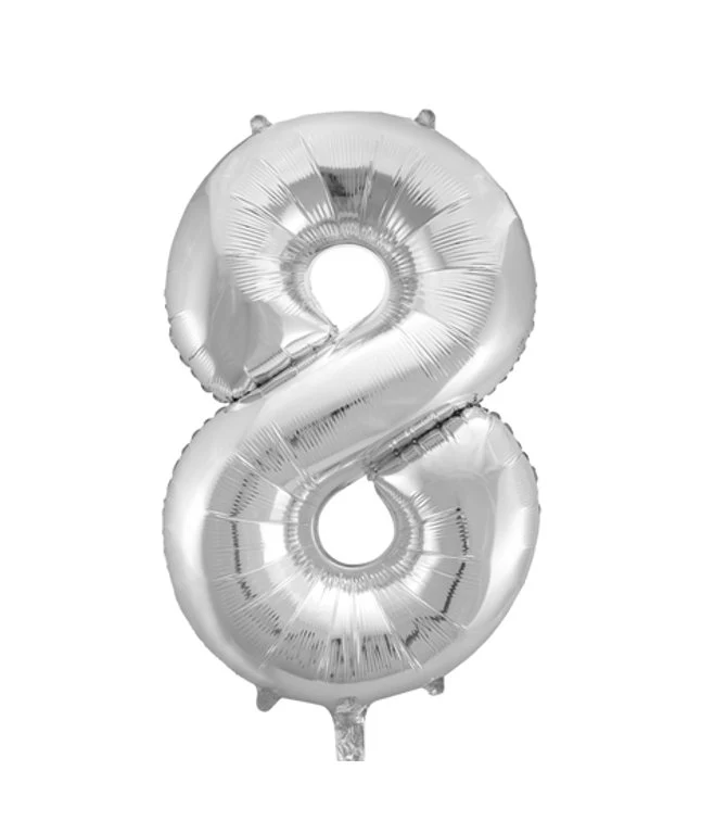 Folieballong, siffra 8 silver 86 cm