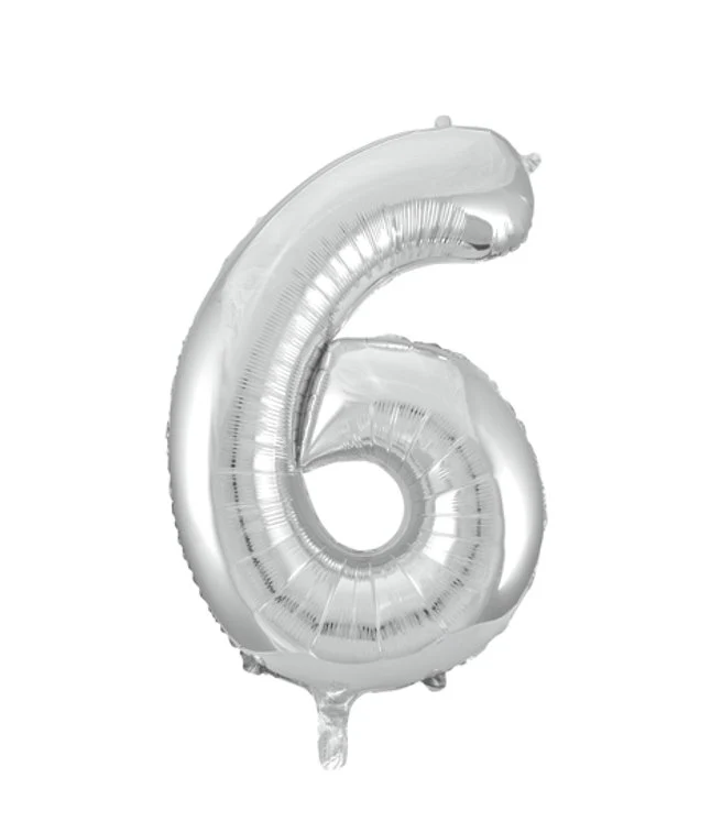 Folieballong, siffra 6 silver 86 cm