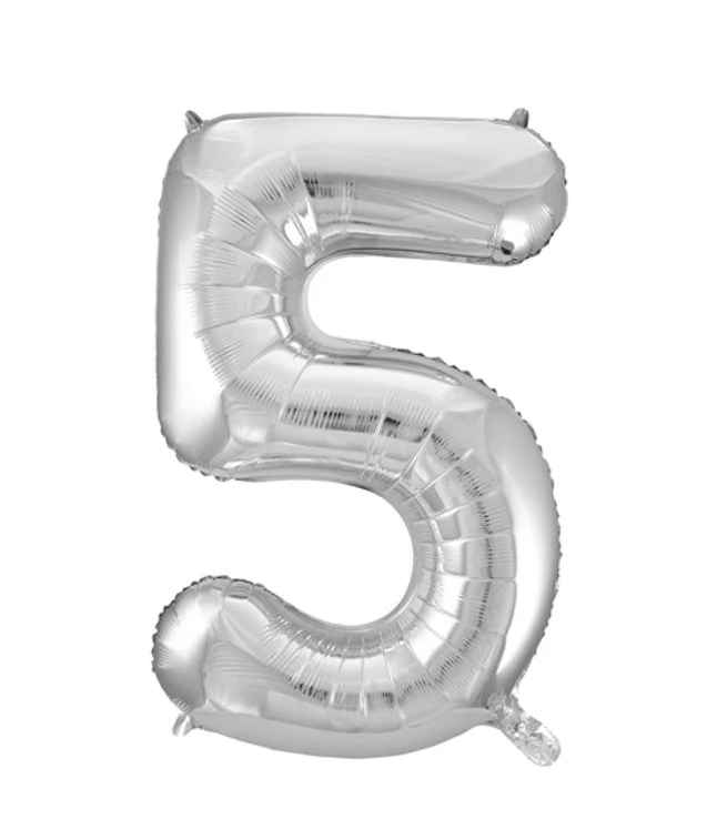 Folieballong, siffra 5 silver 86 cm