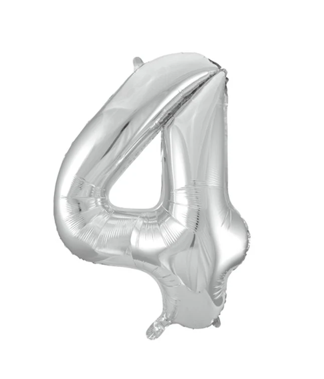 Folieballong, siffra 4 silver 86 cm