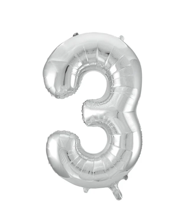 Folieballong, siffra 3 silver 86 cm