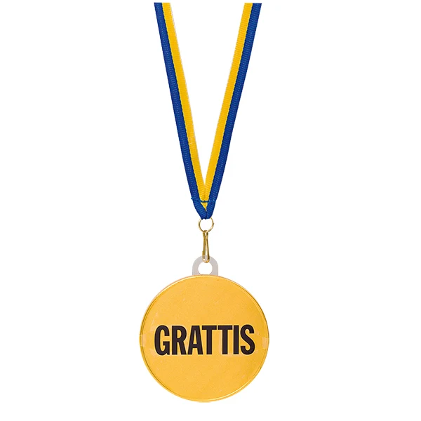 Chokladmedalj, blågult band "Grattis" 23 g