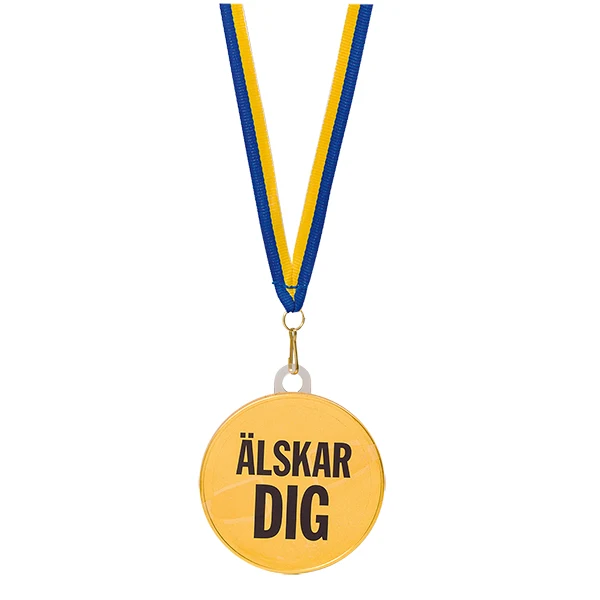 Chokladmedalj, blågult band "Älskar dig" 23 g