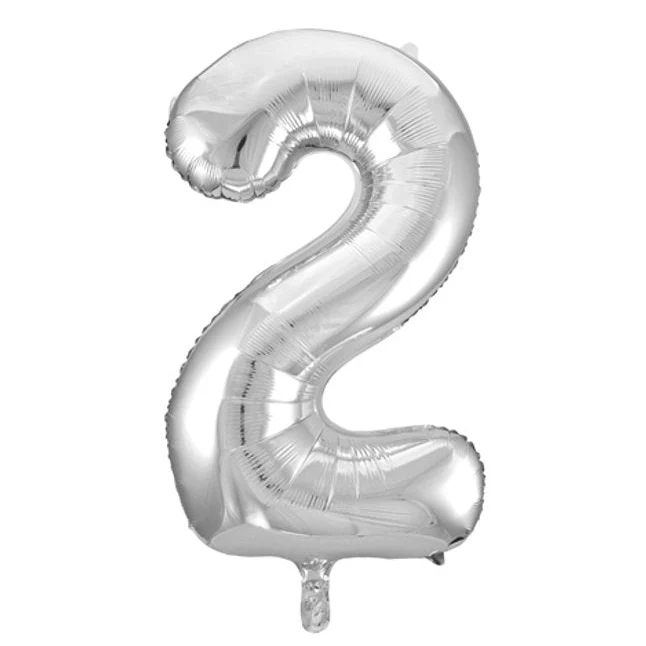 Folieballong, siffra 2 silver 86 cm