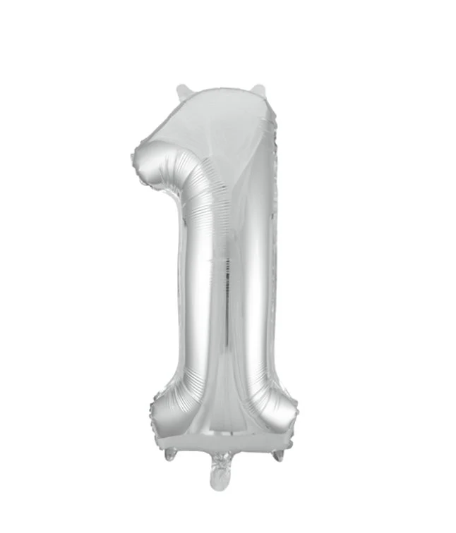 Folieballong, siffra 1 silver 86 cm