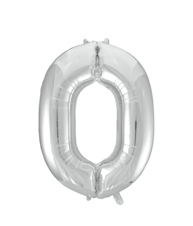 Folieballong, siffra 0 silver 86 cm