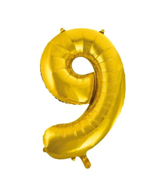 Folieballong, siffra 9 guld 86 cm