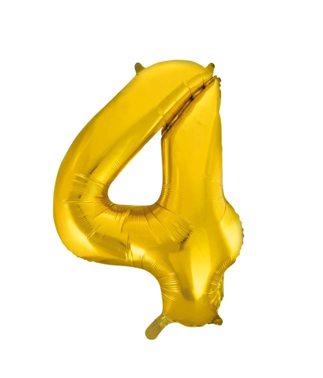 Folieballong, siffra 4 guld 86 cm