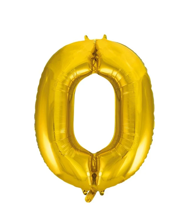 Folieballong, siffra 0 guld 86 cm