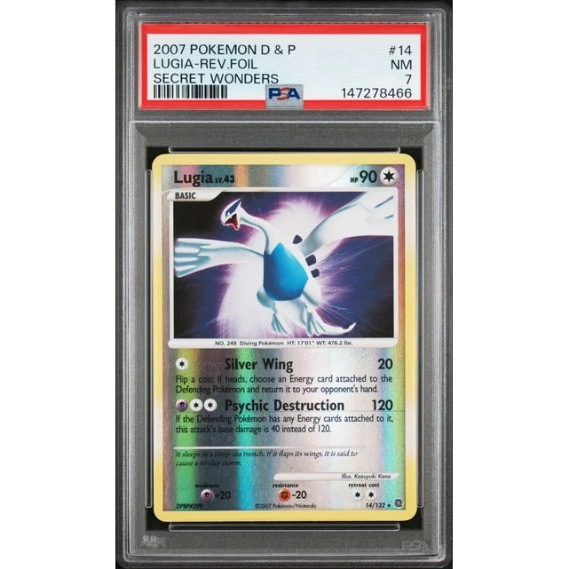 Pokémon TCG: Lugia Reverse Holo #14 PSA 7 - Secret Wonders