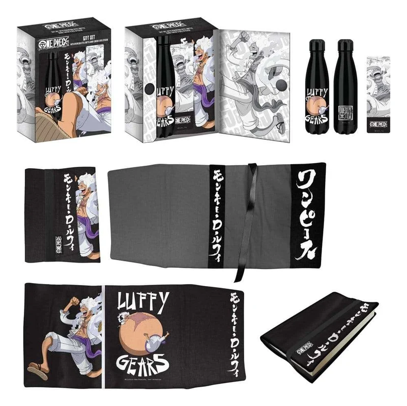 One Piece presentset med stålflaska, sticker och bokomslag – Luffy Gears