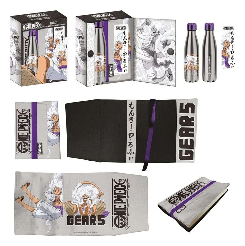 One Piece presentset Gears – stålflaska, sticker och bokomslag