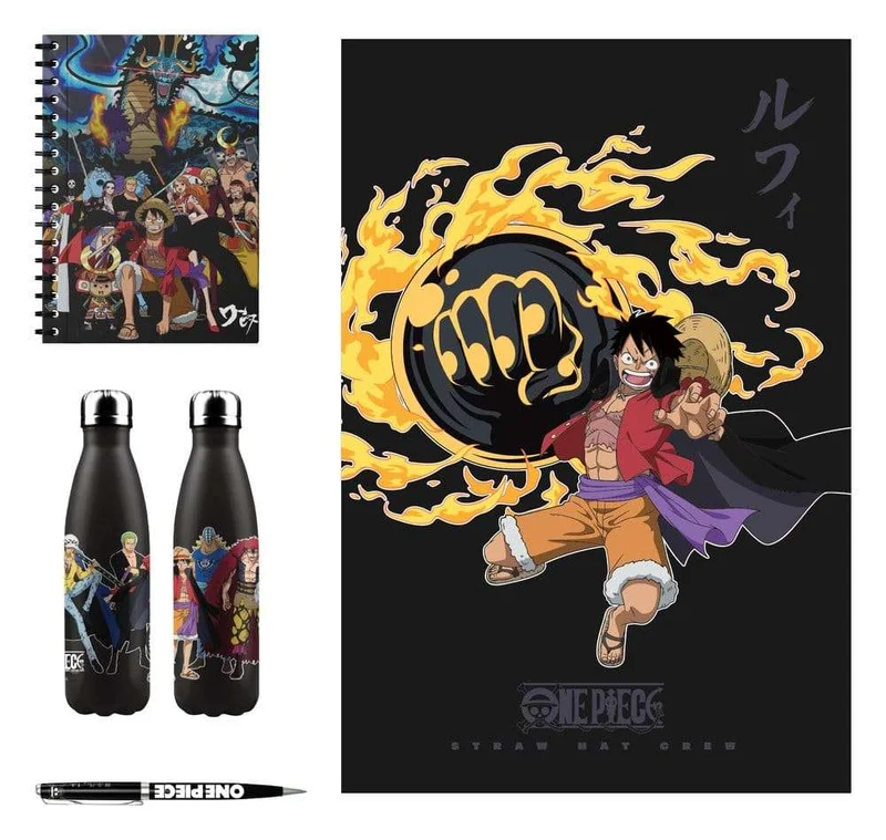 One Piece presentset med aluminiumflaska, anteckningsbok, filt och penna