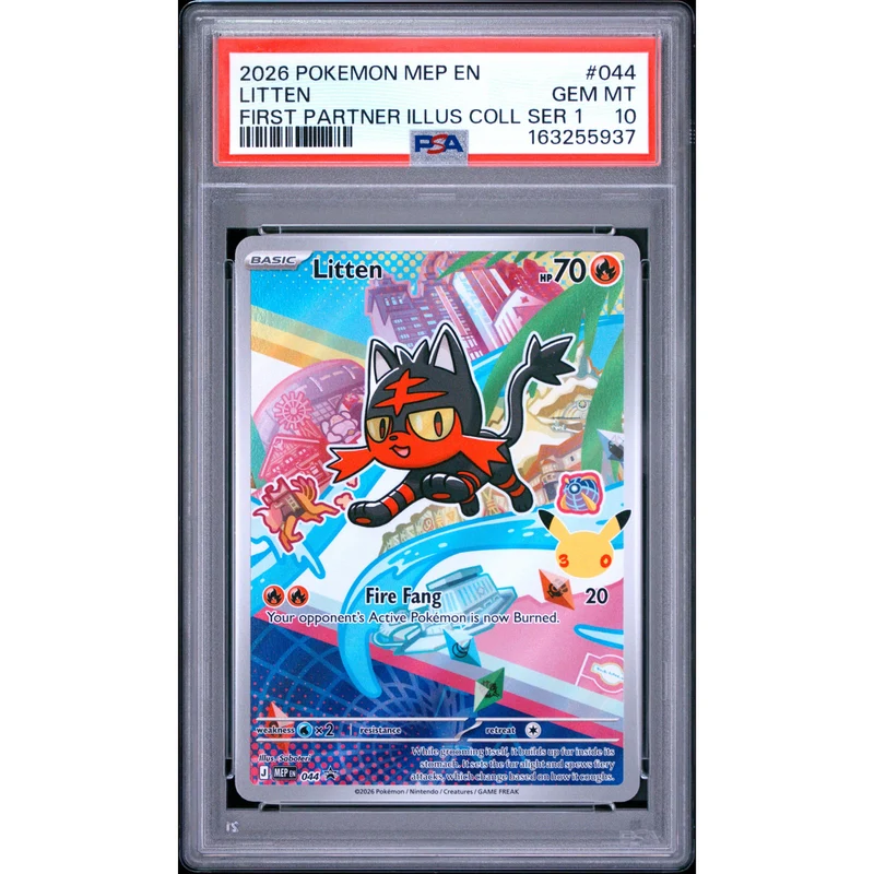 Pokémon TCG: Litten #044 PSA 10 - Mega Evolution Black Star Promo