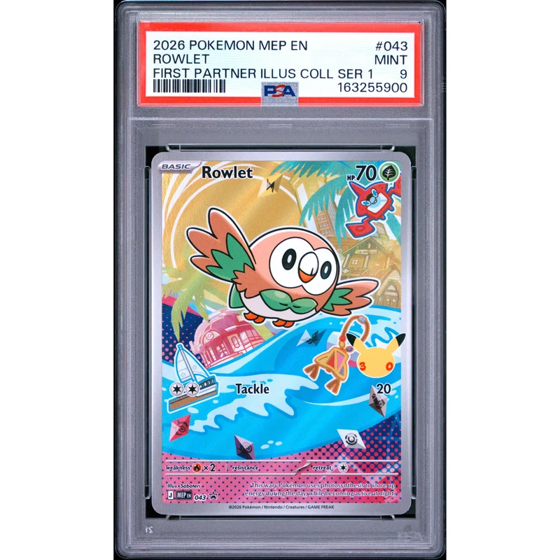 Pokémon TCG: Rowlet #043 PSA 9 - Mega Evolution Black Star Promo