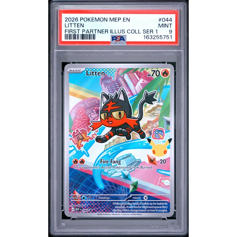 Pokémon TCG: Litten #044 PSA 9 - Mega Evolution Black Star Promo