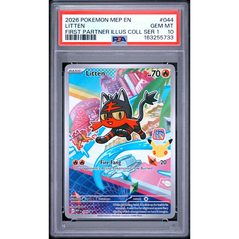 Pokémon TCG: Litten #044 PSA 10 - Mega Evolution Black Star Promo