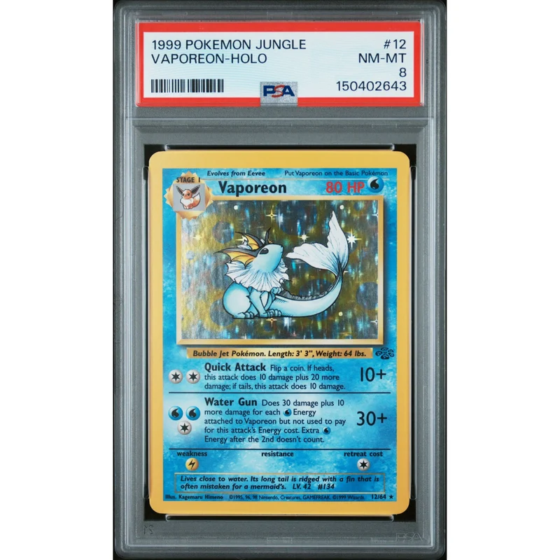 Pokémon TCG: Vaporeon Holo #12 PSA 8 - Jungle