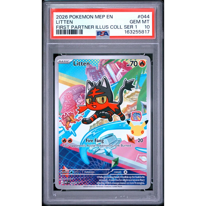 Pokémon TCG: Litten #044 PSA 10 - Mega Evolution Black Star Promo