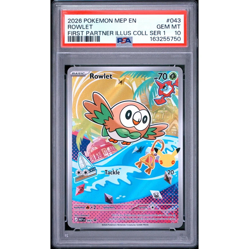 Pokémon TCG: Rowlet #043 PSA 10 - Mega Evolution Black Star Promo