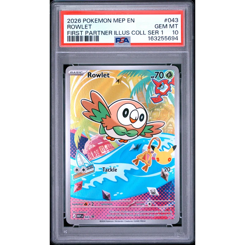 Pokémon TCG: Rowlet #043 PSA 10 - Mega Evolution Black Star Promo