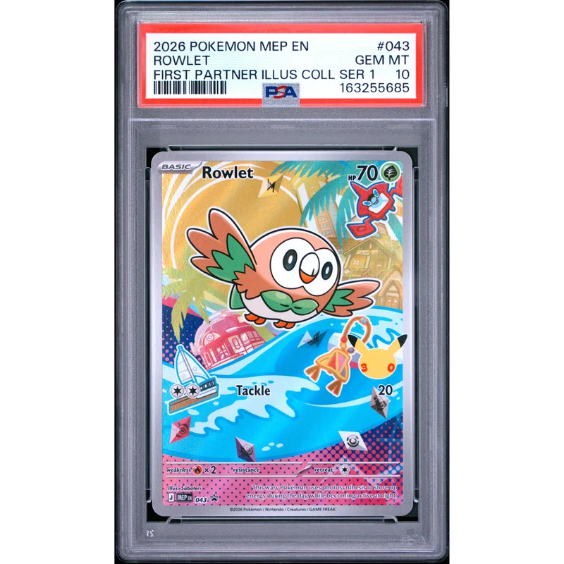 Pokémon TCG: Rowlet #043 PSA 10 - Mega Evolution Black Star Promo