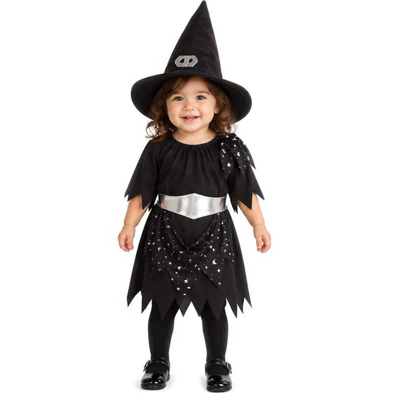 Barndräkt, häxa glitter inkl hatt