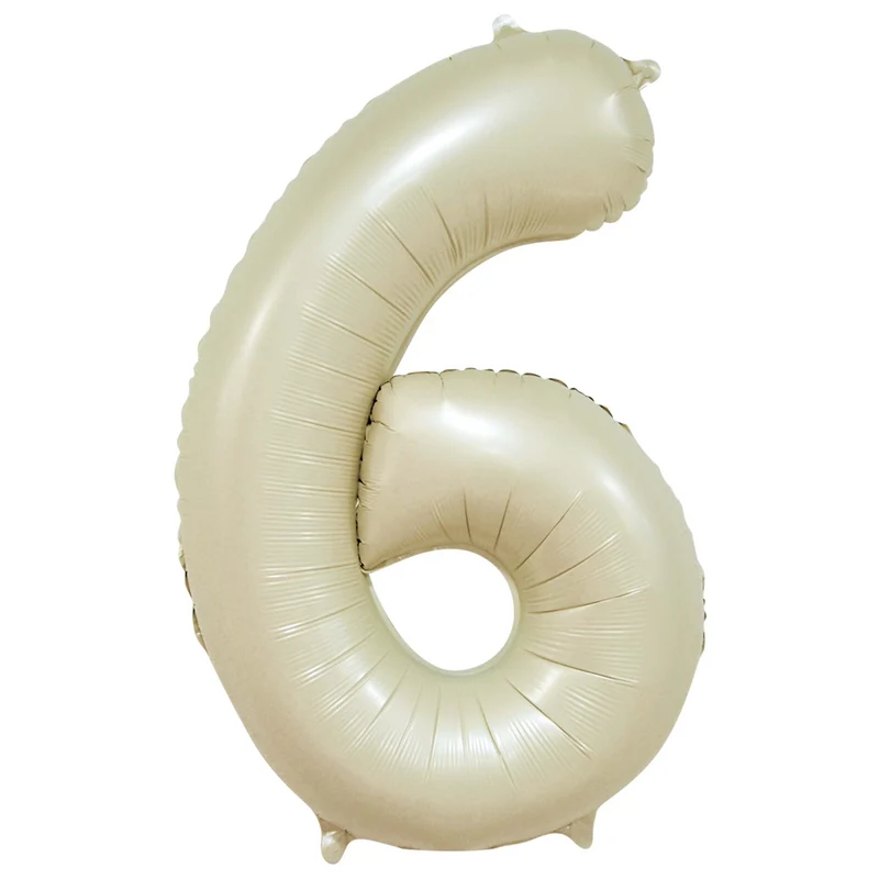 Folieballong, siffra 6 krämvit 86 cm