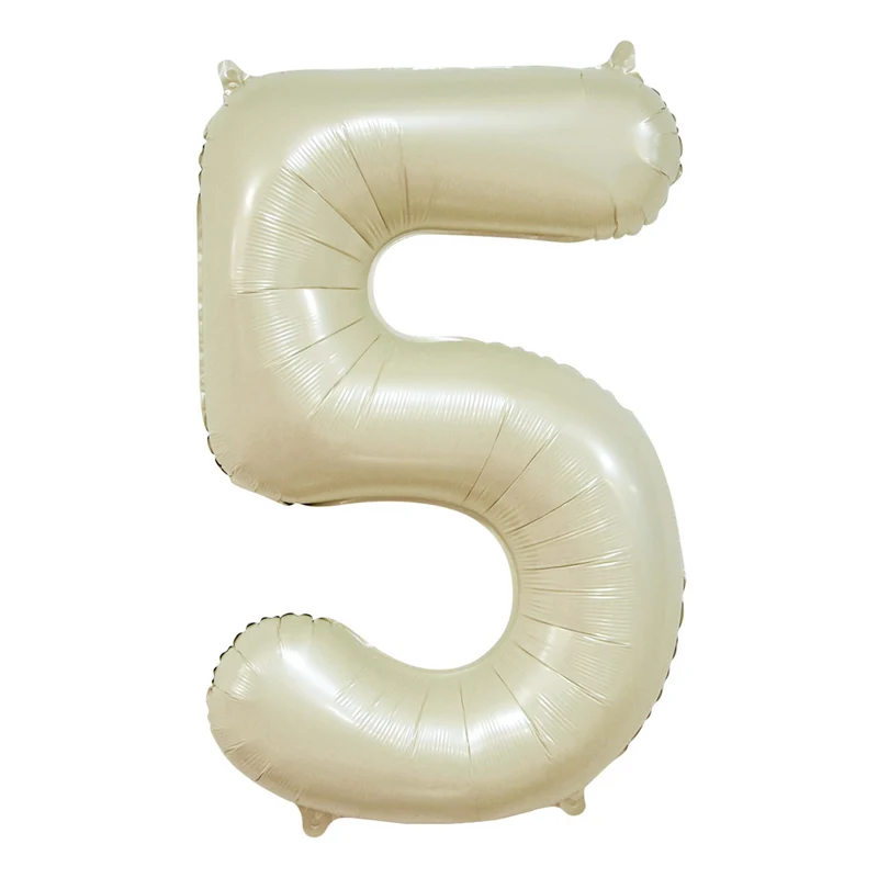 Folieballong, siffra 5 krämvit 86 cm