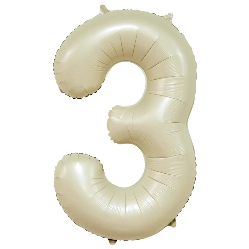 Folieballong, siffra 3 krämvit 86 cm