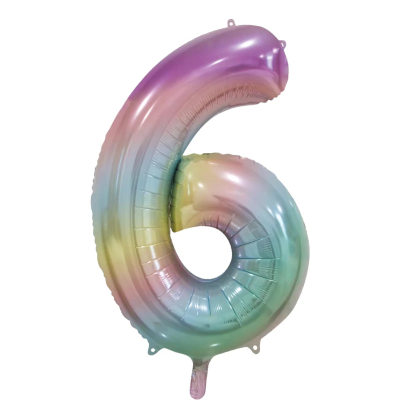 Folieballong, siffra 6 pastell regnbåge 86 cm