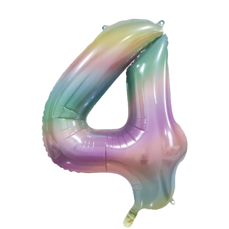 Folieballong, siffra 4 pastell regnbåge 86 cm