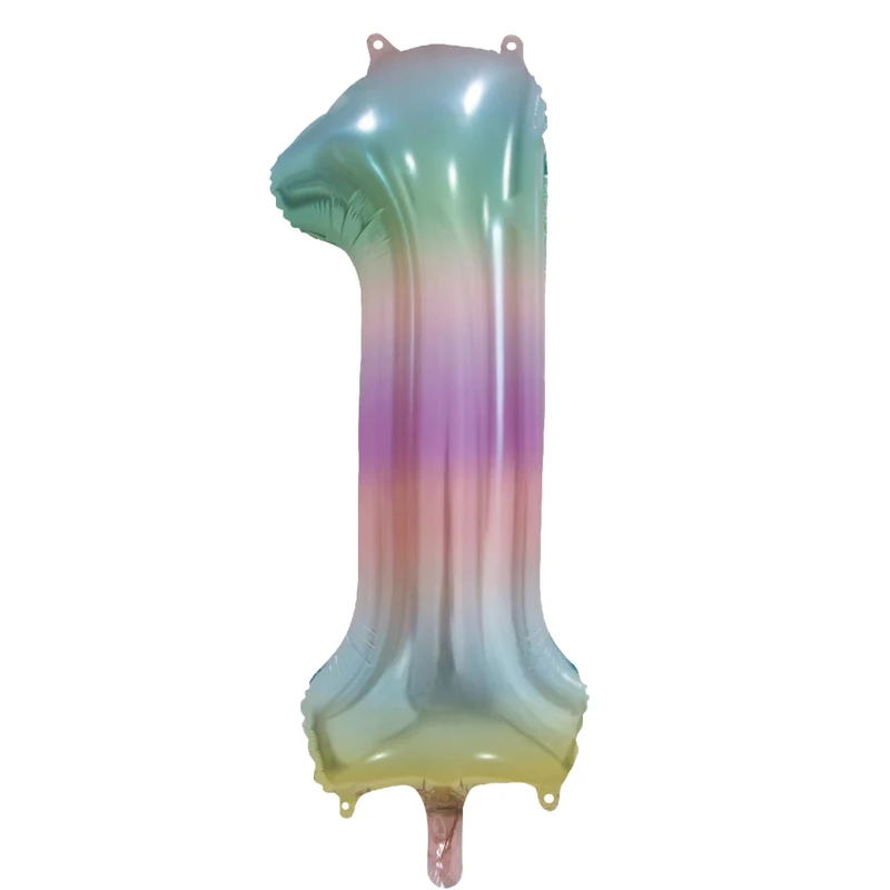 Folieballong, siffra 1 pastell regnbåge 86 cm