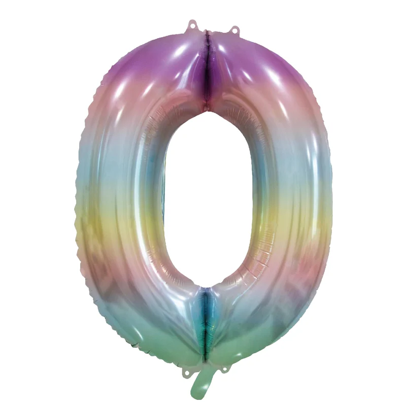 Folieballong, siffra 0 pastell regnbåge 86 cm