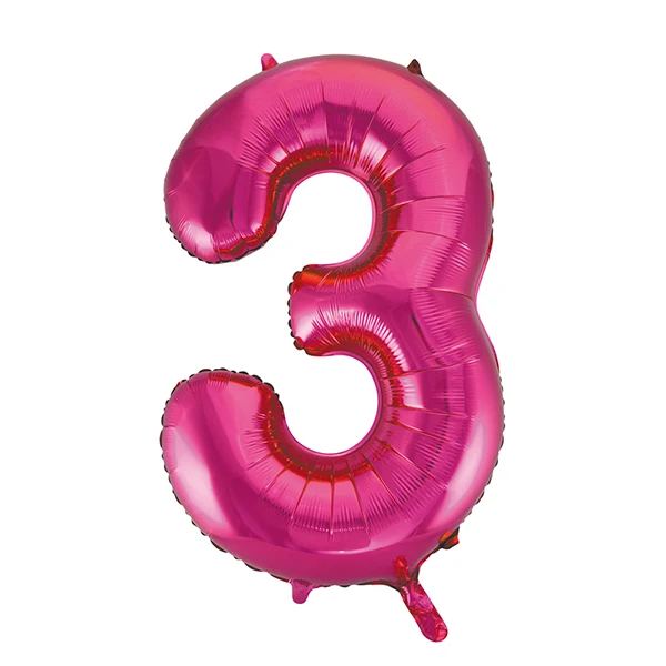 Folieballong, siffra 3 rosa 86 cm