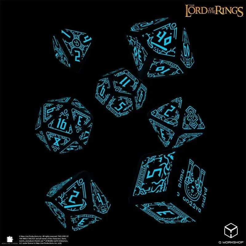 The Lord of the Rings tärningsset med 7 tärningar Moria – Glow in the Dark