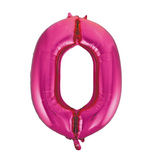 Folieballong, siffra 0 rosa 86 cm