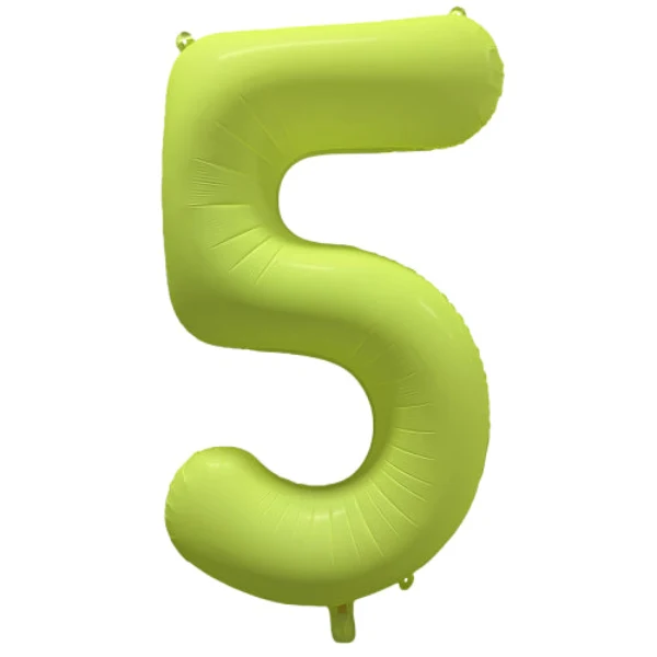 Folieballong siffra, 5 neon gul 86 cm